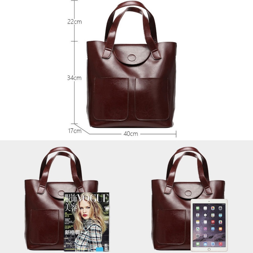 Large Genuine Leather Tote Handbag - Picture 4 of 6